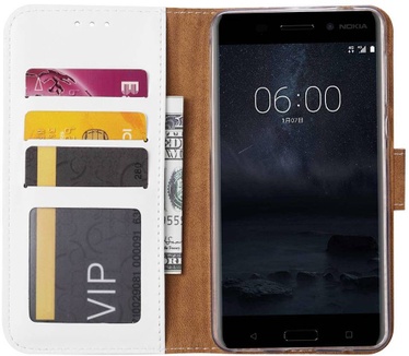Luxe Lederen Bookcase hoesje voor de Nokia 6 - Wit (Nokia 6) Wit
