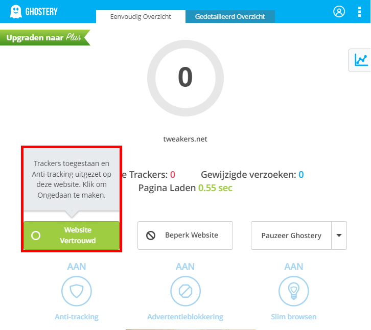 Ghostery whitelist instructie