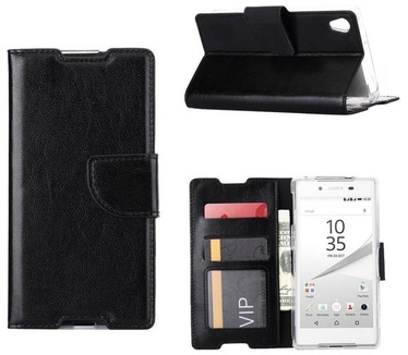 Luxe Lederen Bookcase hoesje voor de Sony Xperia Z5 - Zwart (Sony Xperia Z5) Zwart