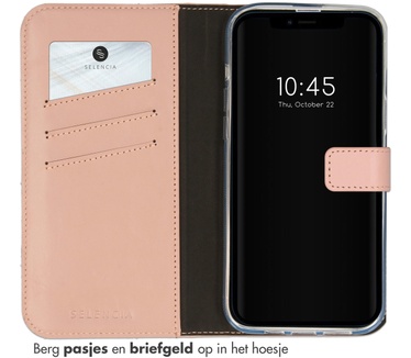 Selencia Echt Lederen Bookcase iPhone 14 - Dusty Pink