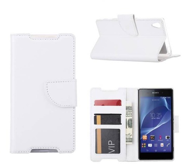 Luxe Lederen Bookcase hoesje voor de Sony Xperia Z2 - Wit (Sony Xperia Z2) Wit