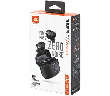 JBL Tune Buds oordopjes in zwart - Draadloze Bluetooth-oordopjes, waterbestendig, ruisonderdrukking en een batterijduur tot 48 uur