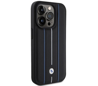 BMW Leather Blue Lines Back Case iPhone 15 Pro Max (6.7") - Zwart Zwart
