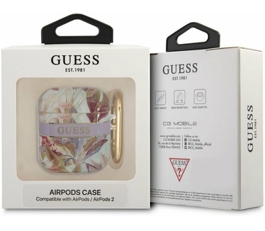 Guess TPU Flower Print Case voor Apple Airpods 1 & 2 - Paars Paars
