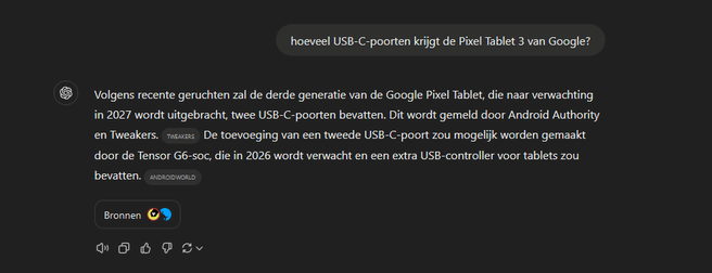 ChatGPT zoekfunctie