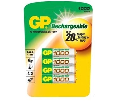 GP AAA 1000 mAh Accu 4-pack action