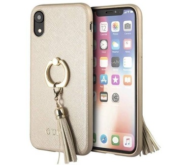 Guess Originele Saffiano Ring Back Cover Hoesje voor de Apple iPhone XR - Goud (iPhone XR) Goud