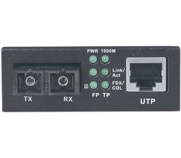 Intellinet Gigabit Ethernet Single Mode Media Converter, 10/100/1000Base-T to 1000Base-Lx (SC) Single-Mode, 20km (Euro 2-pin plug)