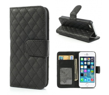 KEES Geruit Portemonnee Hoesjes Apple iPhone 5S - Zwart