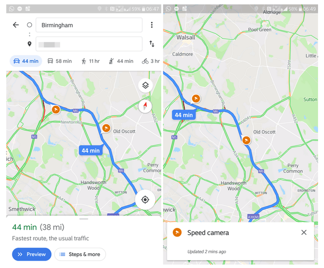 Google Maps flitsers