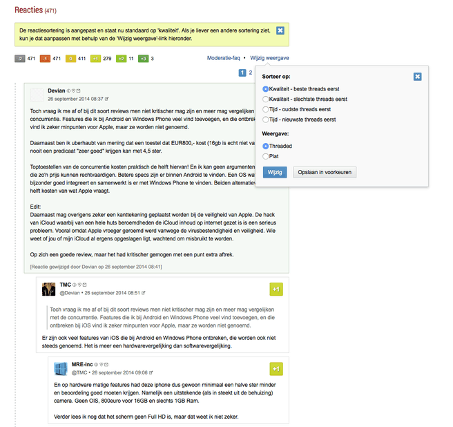 Reactiesysteem 2015 in wording