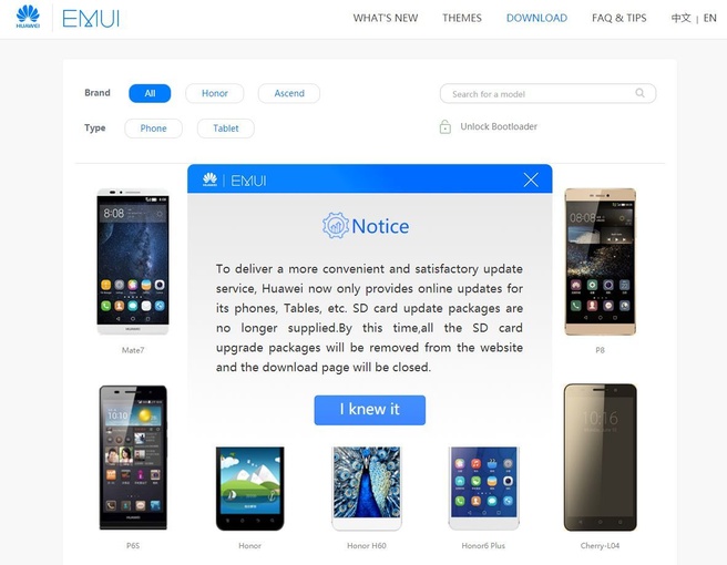 Emui-pagina met downloads van Huawei