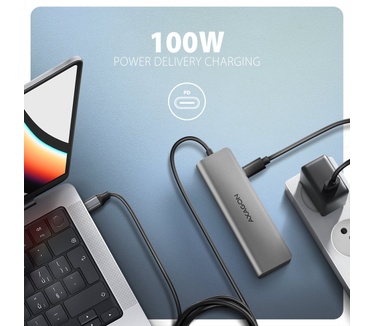 Axagon HMC-5H USB-C 3.2 Gen 1 hub 3x USB-A 4K HDMI PD 100W - Silber