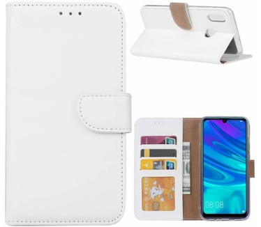 Luxe Lederen Bookcase hoesje voor de Huawei P Smart 2019 - Wit (P Smart 2019) Wit
