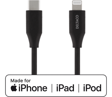 Deltaco USB-C Snellader 45W Power Delivery + Lightning kabel Zwart