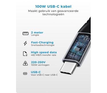 Voomy Charge 100W Kabel USB C naar USB C Kabel