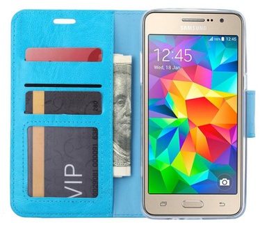 Luxe lederen Bookcase hoesje voor de Samsung Galaxy Grand Prime G530F - Blauw (Samsung Galaxy Grand Prime G530F) Blauw