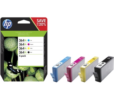 HP 364XL originele high-capacity zwarte/cyaan/magenta/gele inktcartridges, 4-pack