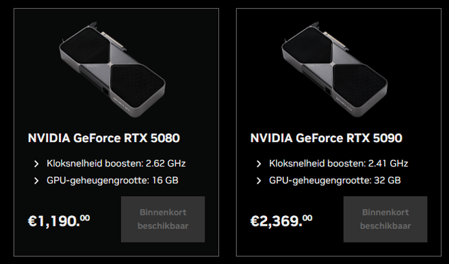 De Nvidia-webshop enkele uren voor de release