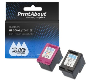 PrintAbout Huismerk HP 300XL (CC641EE + CC644EE) Inktcartridge Zwart + 3 kleuren Voordeelbundel Hoge capaciteit - 1126556