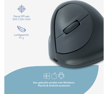 R-Go Tools Verticale muis R-Go HE Basic, ergonomische muis, medium (handlengte 165-185mm), linkshandig, Bluetooth