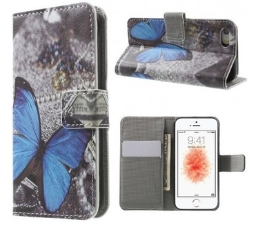 qMust Apple iPhone SE Wallet Case - TPU binnenwerk - Blue Butterfly
