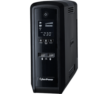 Cyberpower CP1500EPFCLCD. Output power capacity (VA): 1500 VA, Uitgangsvermogen: 900 W, Ingang operation voltage (min): 165 V. Batterij oplaadtijd: 8 uur, Typische backup tijd op halve lading: 11 min, Typische backup tijd op voledige lading: 3 min. Kleur