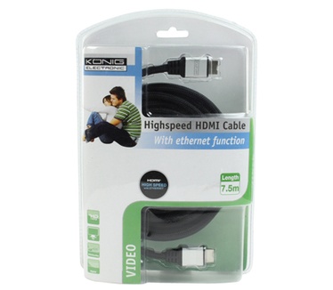 König Konig CMP-CE038-7.5- High Speed met Ethernet - Audio/video kabel - 19 pens HDMI (M) - 19 pens HDMI (M) - 7.5 m