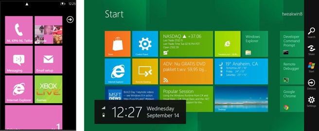 Windows Phone 7 (links) en Windows 8