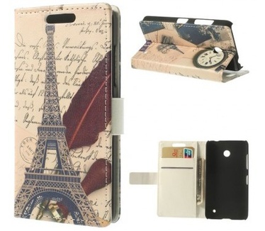 qMust Nokia Lumia 630 / 635 Wallet Case met stand (Eiffel Tower Clock)