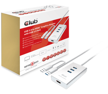 Club 3D SenseVision USB 3.0 to HDMI Graphics Adapter with USB Hub