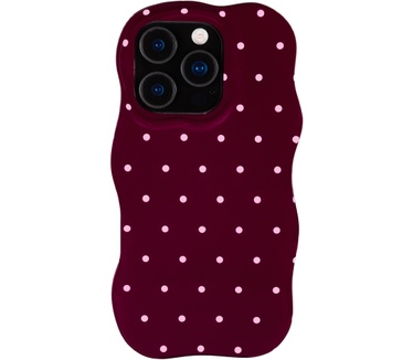 Selencia Vivid Wavy Backcover met MagSafe voor de Apple iPhone 16 Pro - Happy Dots Burgundy
