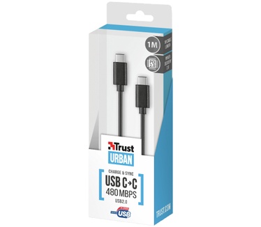 Trust 1m, 2xUSB2.0-C Zwart