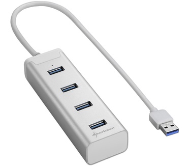 Sharkoon 4-Poort USB 3.0 Aluminium Hub Zilver