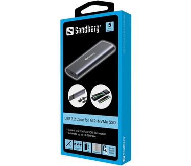 Sandberg USB 3.2 Case for M.2+NVMe SSD Zwart