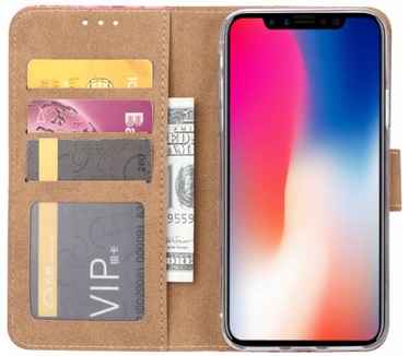 Flamingo print lederen Bookcase hoesje voor de Apple iPhone X - Wit (Apple iPhone X) Wit