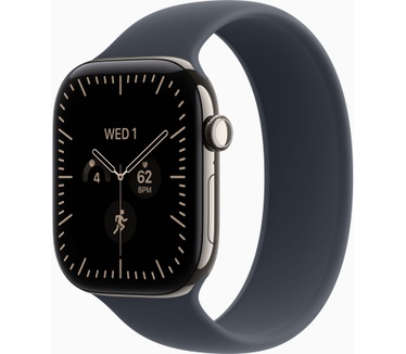 Apple Watch Watch Series 12 46mm 5G Natural Titanium (Donkerblauwe Rubberen Band S/M), Zwart (Zwart)