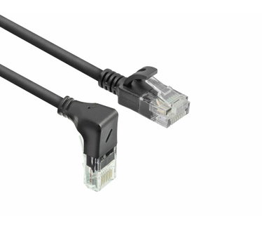 ACT Zwarte 0.25 meter U/UTP CAT6A LSZH slimline patchkabel met RJ45 connectoren, recht naar 90° haaks beneden