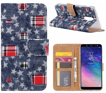 Spijkerbroek print lederen Bookcase hoesje voor de Samsung Galaxy A6 Plus 2018 - Blauw (Samsung Galaxy A6 Plus 2018) Blauw