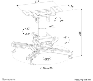 Neomounts Neomounts CL25-530WH1 Beamer plafondbeugel - h 25,5 cm - Easy Install - full motion
