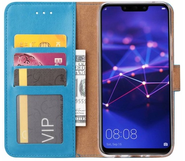 Luxe Lederen Bookcase hoesje voor de Huawei Mate 20 Lite - Blauw (Huawei Mate 20 Lite) Blauw