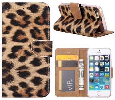 Panter print lederen Bookcase hoesje voor de Apple iPhone 5 (iPhone 5)