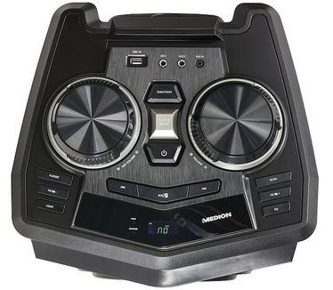 Medion LIFE P61200 partyluidspreker, draagbaar Bluetooth-geluidssysteem, verschillende lichteffecten, krachtig geluid, telescoopgreep en wieltjes, 350 W max. uitgangsvermogen voor muziek