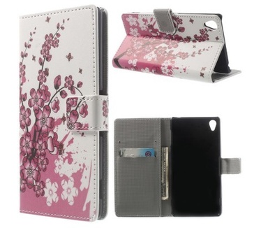qMust Sony Xperia Z3 Wallet Case met stand (Pink Blossom)