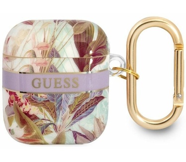 Guess TPU Flower Print Case voor Apple Airpods 1 & 2 - Paars Paars