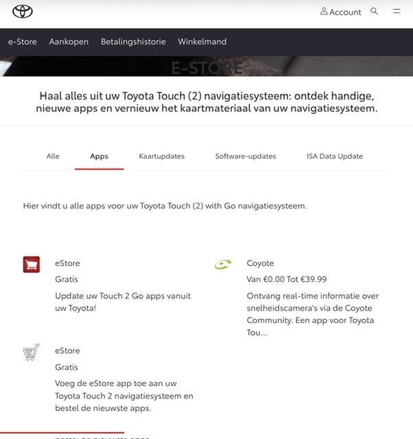 Toyota.nl e-Store - Apps - maart 2026  (voor Toyota Corolla Hybrid TS 2022)