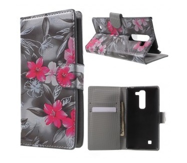 qMust LG G4c Wallet Case - hoesje met stand - Flowers Grey