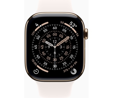 Apple Watch Series 11, 46mm, GPS + Cellular, Titanium, Sportbandje S/M, Goud (Roze)