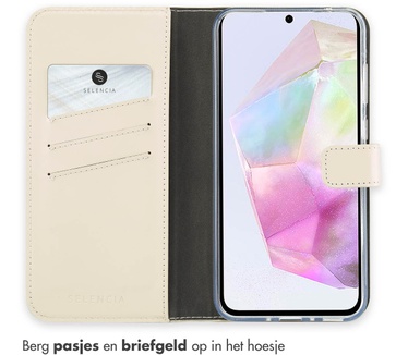 Selencia Echt Lederen Bookcase Samsung Galaxy A35 - Greige