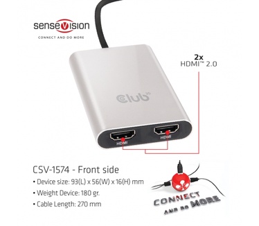 Club 3D SenseVision Thunderbolt 3 to Dual HDMI 2.0